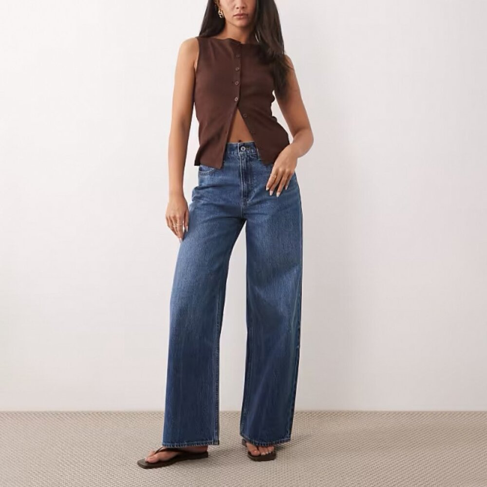 Abercrombie High Rise Wide Leg Jeans Medium Dark Size 27 NEW NWT - Picture 10 of 10